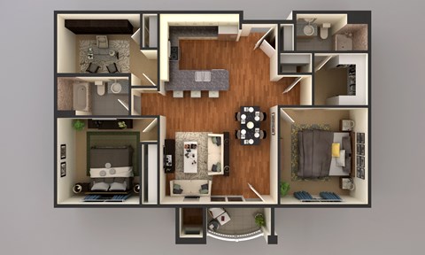 Floor plan for 2 beds, 2 baths, 1387 sqft